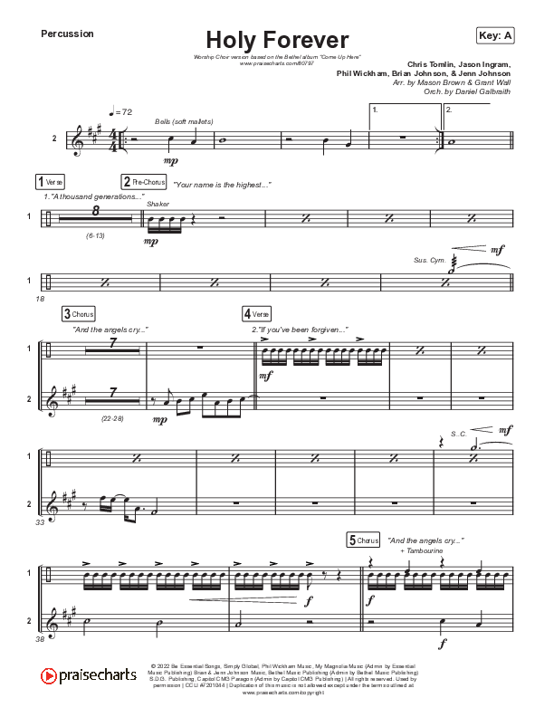 Holy Forever (Worship Choir/SAB) Percussion (Bethel Music / Arr. Mason Brown)