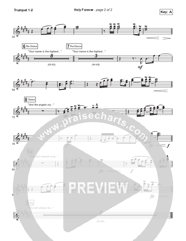 Holy Forever (Worship Choir/SAB) Trumpet 1,2 (Bethel Music / Arr. Mason Brown)