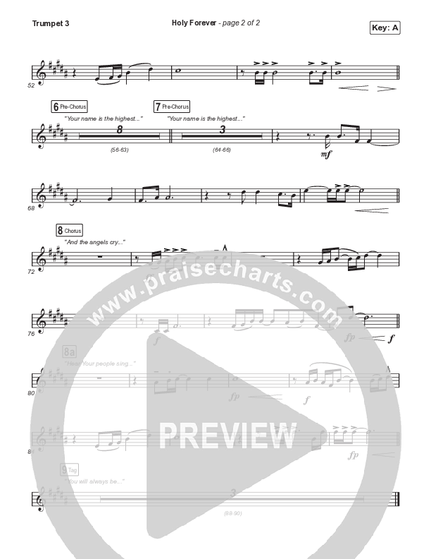 Holy Forever (Worship Choir/SAB) Trumpet 3 (Bethel Music / Arr. Mason Brown)