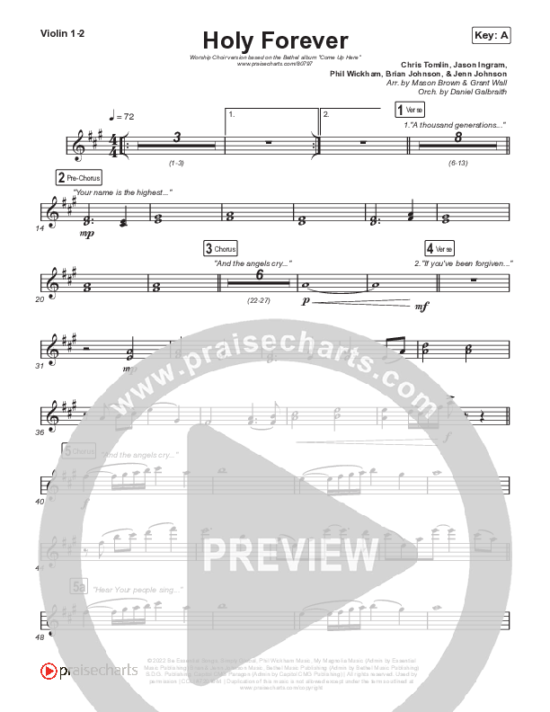 Holy Forever (Worship Choir/SAB) Violin 1/2 (Bethel Music / Arr. Mason Brown)