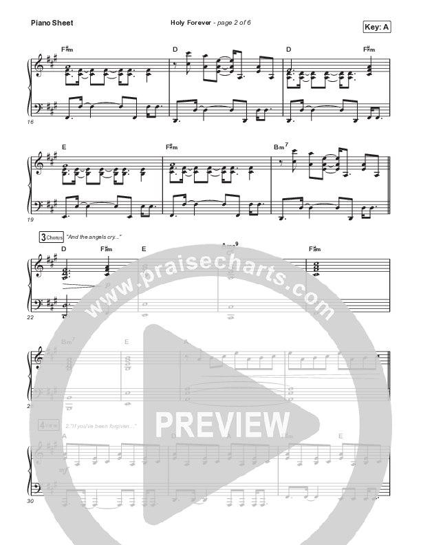 Holy Forever (Unison/2-Part) Piano Sheet (Bethel Music / Arr. Mason Brown)