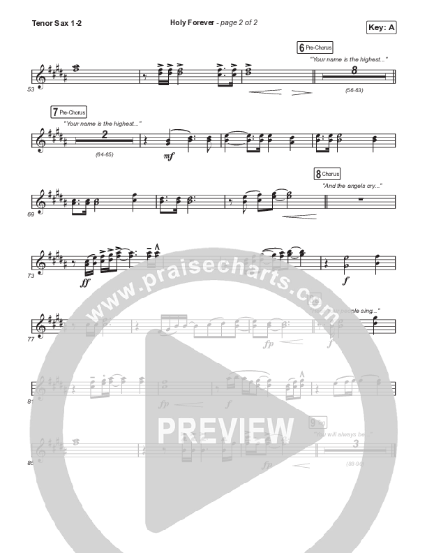 Holy Forever (Unison/2-Part) Tenor Sax 1/2 (Bethel Music / Arr. Mason Brown)