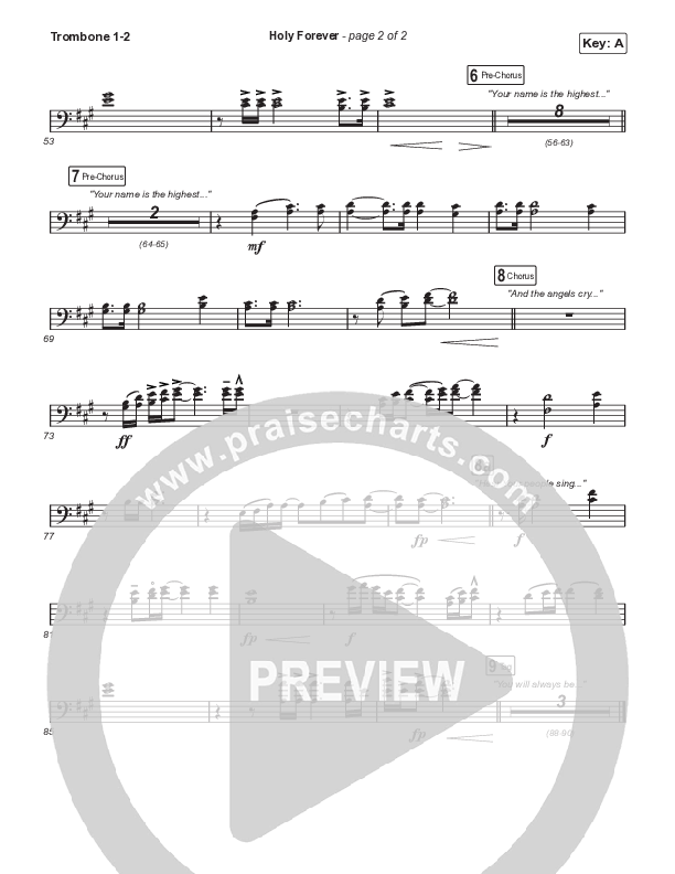 Holy Forever (Unison/2-Part) Trombone 1/2 (Bethel Music / Arr. Mason Brown)