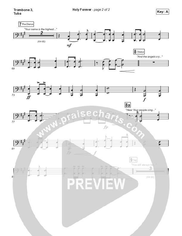 Holy Forever (Unison/2-Part) Trombone 3/Tuba (Bethel Music / Arr. Mason Brown)