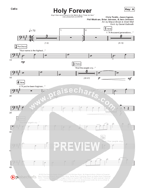 Holy Forever (Sing It Now) Cello (Bethel Music / Arr. Mason Brown)