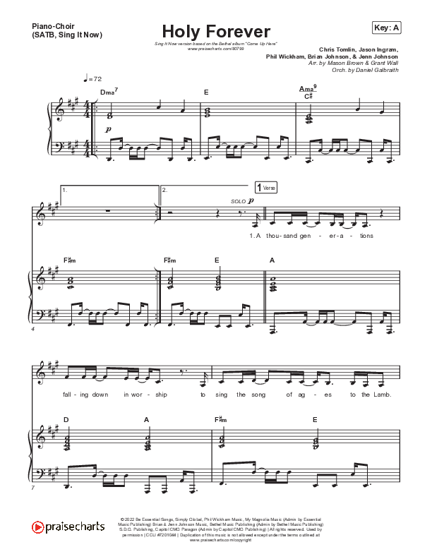 Holy Forever (Sing It Now) Piano/Choir (SATB) (Bethel Music / Arr. Mason Brown)