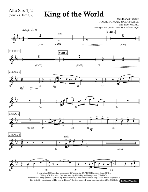 King Of The World (Choral Anthem SATB) Alto Sax 1/2 (Lifeway Choral / Arr. Bradley Knight)