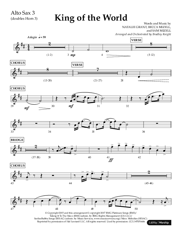 King Of The World (Choral Anthem SATB) Alto Sax (Lifeway Choral / Arr. Bradley Knight)
