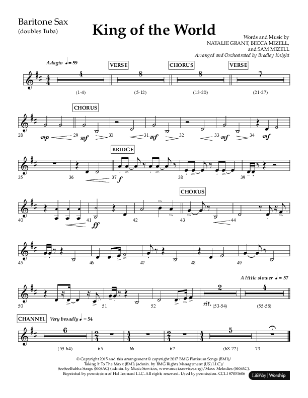 King Of The World (Choral Anthem SATB) Bari Sax (Lifeway Choral / Arr. Bradley Knight)