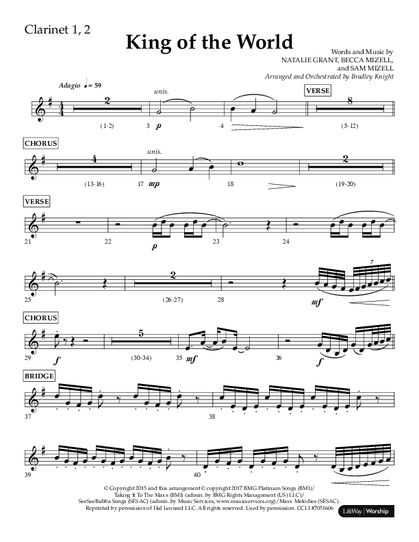 King Of The World (Choral Anthem SATB) Clarinet 1/2 (Lifeway Choral / Arr. Bradley Knight)
