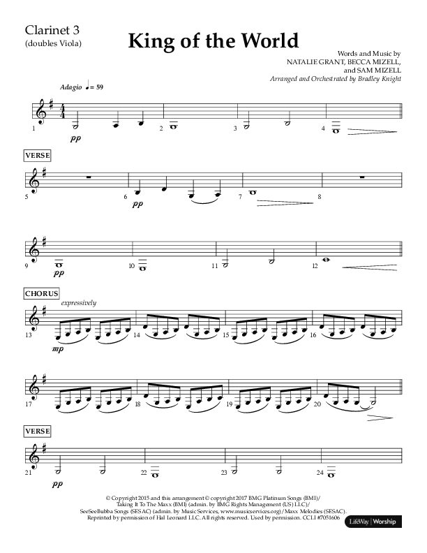 King Of The World (Choral Anthem SATB) Clarinet 3 (Lifeway Choral / Arr. Bradley Knight)