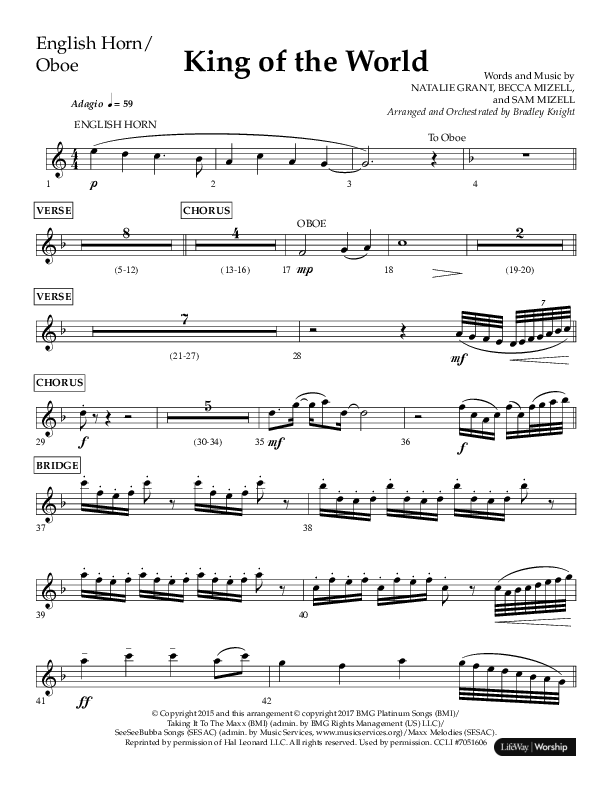 King Of The World (Choral Anthem SATB) English Horn (Lifeway Choral / Arr. Bradley Knight)