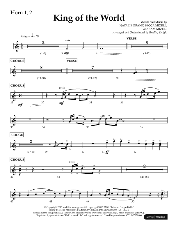 King Of The World (Choral Anthem SATB) French Horn 1/2 (Lifeway Choral / Arr. Bradley Knight)