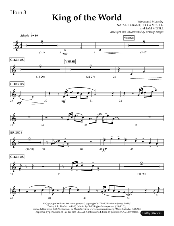 King Of The World (Choral Anthem SATB) French Horn 3 (Lifeway Choral / Arr. Bradley Knight)