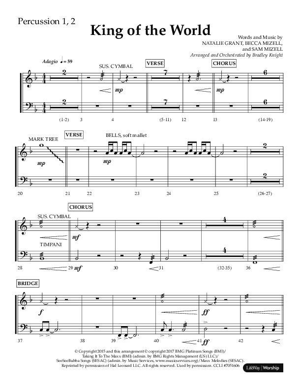 King Of The World (Choral Anthem SATB) Percussion 1/2 (Lifeway Choral / Arr. Bradley Knight)