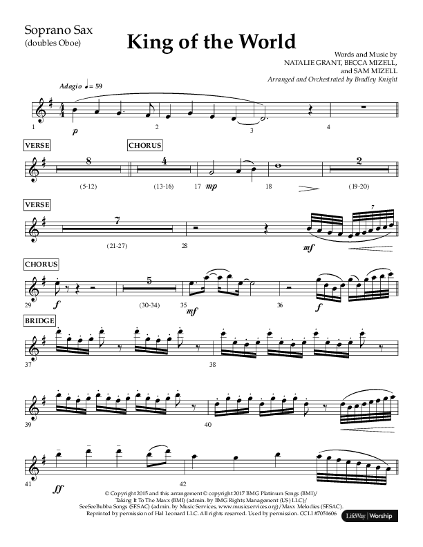 King Of The World (Choral Anthem SATB) Soprano Sax (Lifeway Choral / Arr. Bradley Knight)