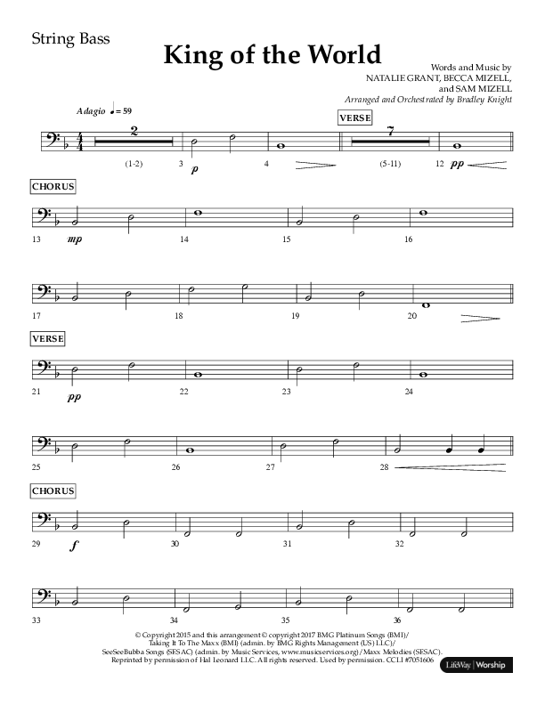 King Of The World (Choral Anthem SATB) String Bass (Lifeway Choral / Arr. Bradley Knight)