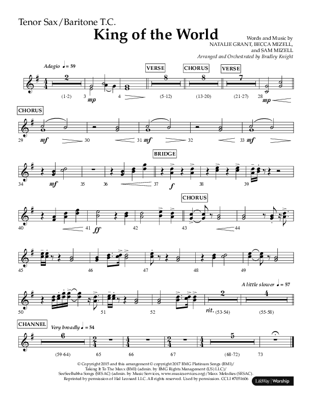 King Of The World (Choral Anthem SATB) Tenor Sax/Baritone T.C. (Lifeway Choral / Arr. Bradley Knight)