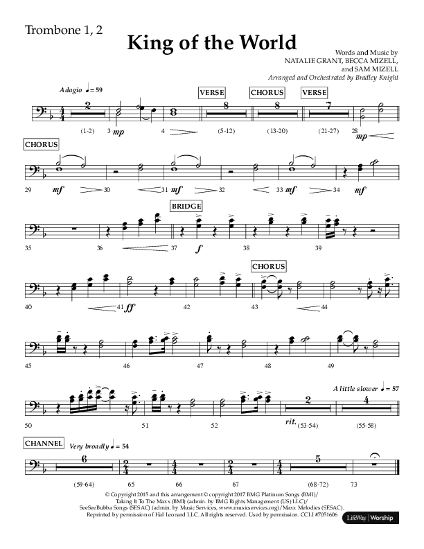 King Of The World (Choral Anthem SATB) Trombone 1/2 (Lifeway Choral / Arr. Bradley Knight)