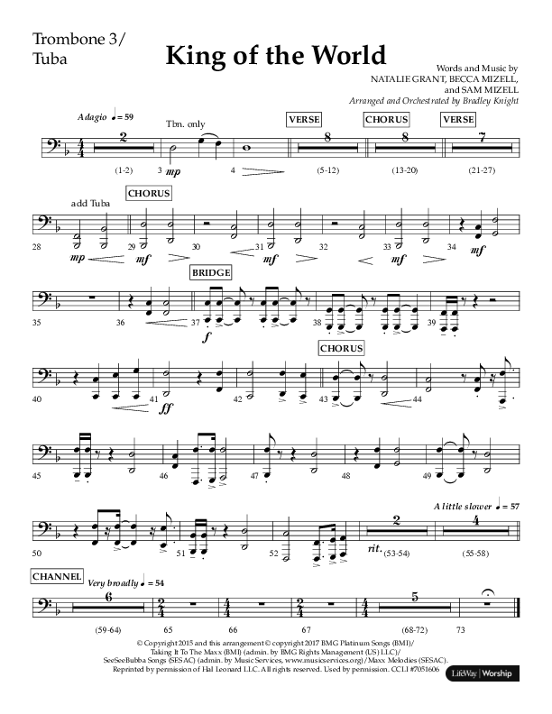 King Of The World (Choral Anthem SATB) Trombone 3/Tuba (Lifeway Choral / Arr. Bradley Knight)