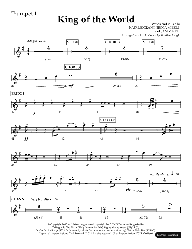 King Of The World (Choral Anthem SATB) Trumpet 1 (Lifeway Choral / Arr. Bradley Knight)