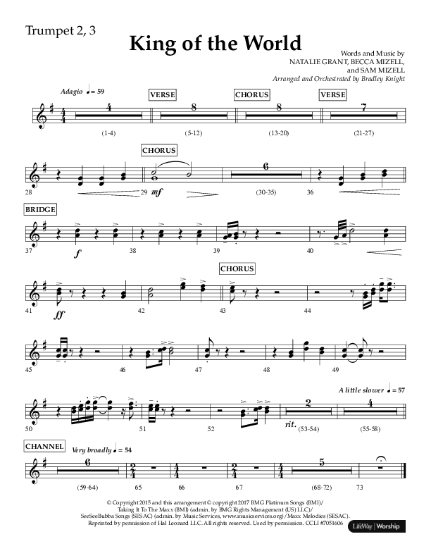 King Of The World (Choral Anthem SATB) Trumpet 2/3 (Lifeway Choral / Arr. Bradley Knight)