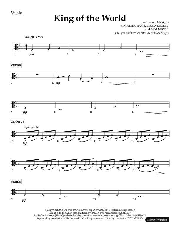 King Of The World (Choral Anthem SATB) Viola (Lifeway Choral / Arr. Bradley Knight)
