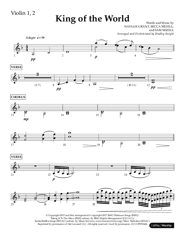 King Of The World (Choral Anthem SATB) Violin 1/2 (Lifeway Choral / Arr. Bradley Knight)