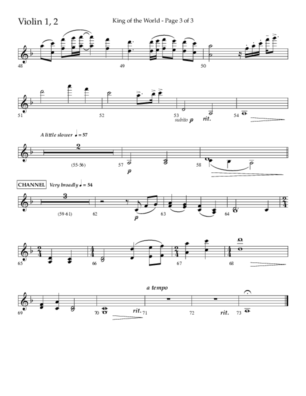 King Of The World (Choral Anthem SATB) Violin 1/2 (Lifeway Choral / Arr. Bradley Knight)