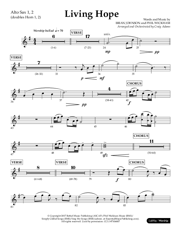 Living Hope (Choral Anthem SATB) Alto Sax 1/2 (Lifeway Choral / Arr. Craig Adams)