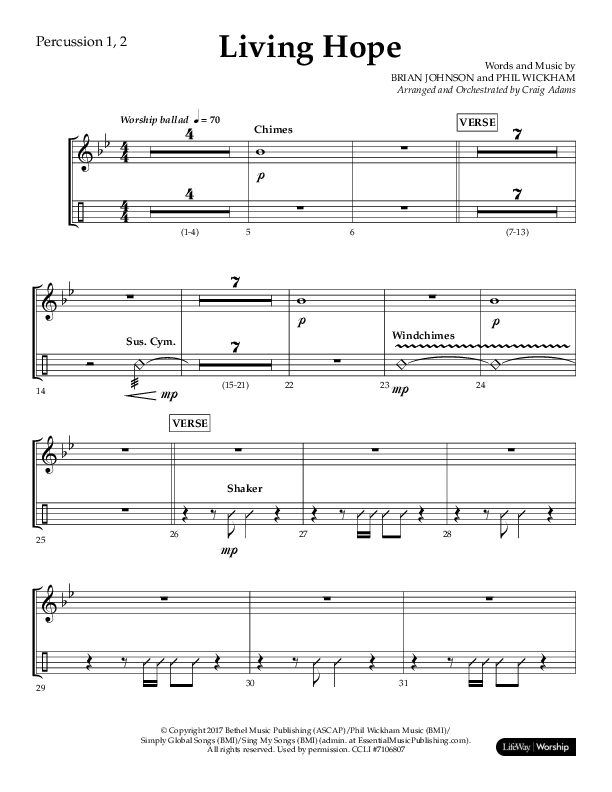 Living Hope (Choral Anthem SATB) Percussion 1/2 (Lifeway Choral / Arr. Craig Adams)