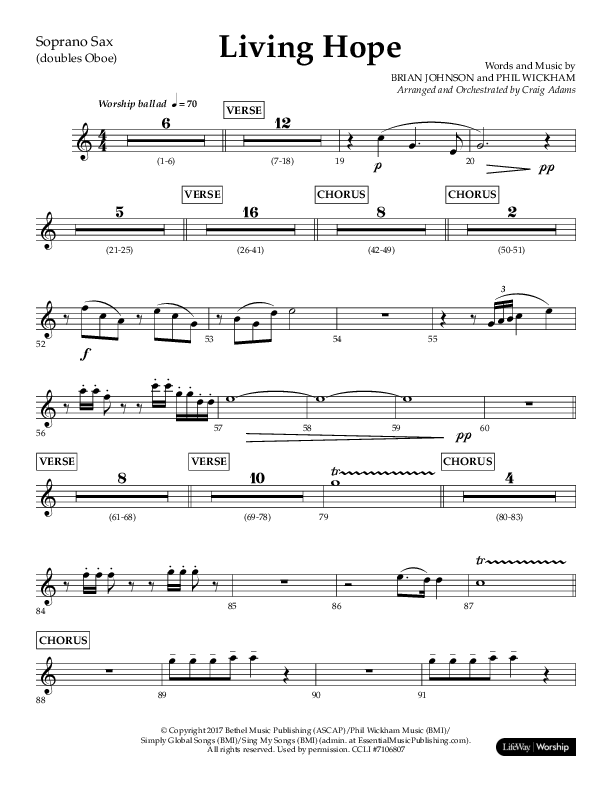 Living Hope (Choral Anthem SATB) Soprano Sax (Lifeway Choral / Arr. Craig Adams)