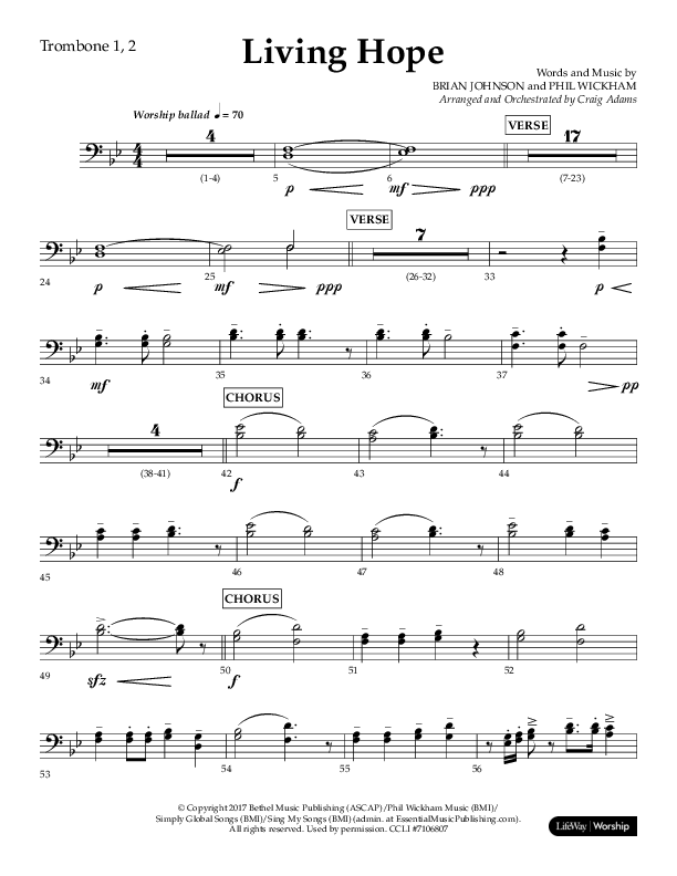Living Hope (Choral Anthem SATB) Trombone 1/2 (Lifeway Choral / Arr. Craig Adams)