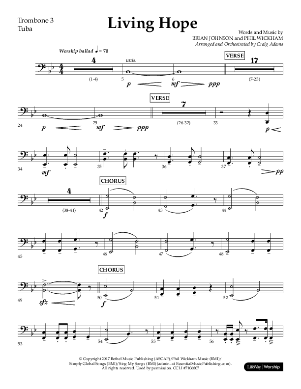 Living Hope (Choral Anthem SATB) Trombone 3/Tuba (Lifeway Choral / Arr. Craig Adams)