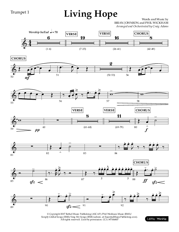 Living Hope (Choral Anthem SATB) Trumpet 1 (Lifeway Choral / Arr. Craig Adams)