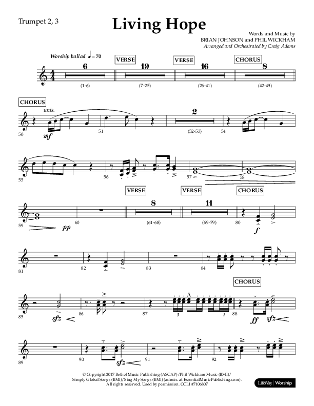 Living Hope (Choral Anthem SATB) Trumpet 2/3 (Lifeway Choral / Arr. Craig Adams)