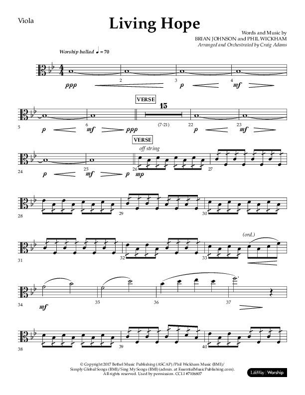 Living Hope (Choral Anthem SATB) Viola (Lifeway Choral / Arr. Craig Adams)