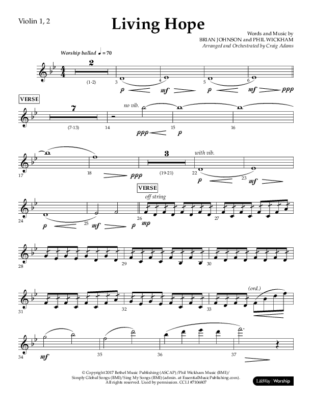 Living Hope (Choral Anthem SATB) Violin 1/2 (Lifeway Choral / Arr. Craig Adams)
