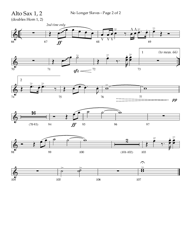No Longer Slaves (Choral Anthem SATB) Alto Sax 1/2 (Lifeway Choral / Arr. Craig Adams)