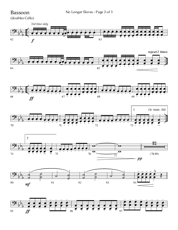 No Longer Slaves (Choral Anthem SATB) Bassoon (Lifeway Choral / Arr. Craig Adams)