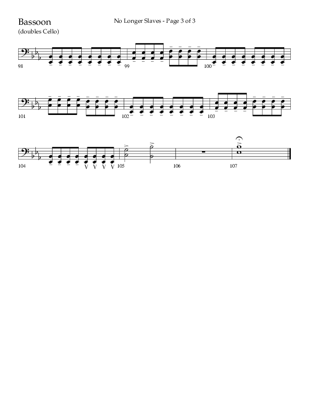 No Longer Slaves (Choral Anthem SATB) Bassoon (Lifeway Choral / Arr. Craig Adams)
