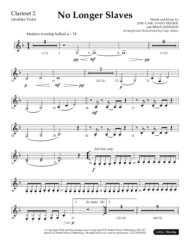 No Longer Slaves (Choral Anthem SATB) Clarinet (Lifeway Choral / Arr. Craig Adams)