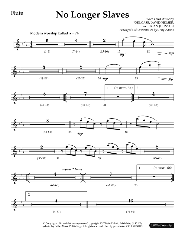 No Longer Slaves (Choral Anthem SATB) Flute (Lifeway Choral / Arr. Craig Adams)