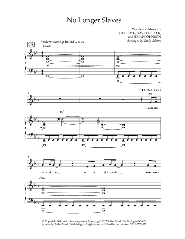 No Longer Slaves (Choral Anthem SATB) Anthem (SATB/Piano) (Lifeway Choral / Arr. Craig Adams)