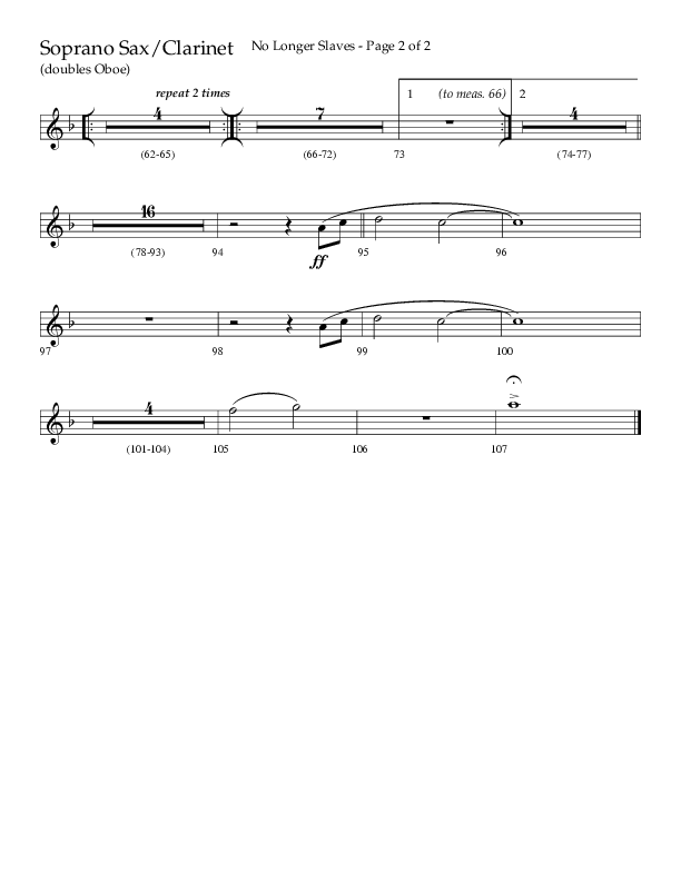 No Longer Slaves (Choral Anthem SATB) Soprano Sax (Lifeway Choral / Arr. Craig Adams)