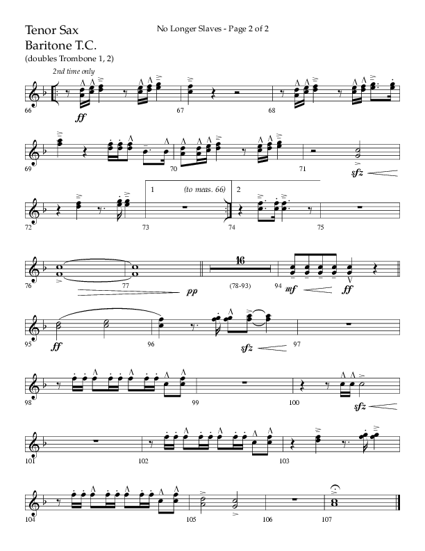 No Longer Slaves (Choral Anthem SATB) Tenor Sax/Baritone T.C. (Lifeway Choral / Arr. Craig Adams)