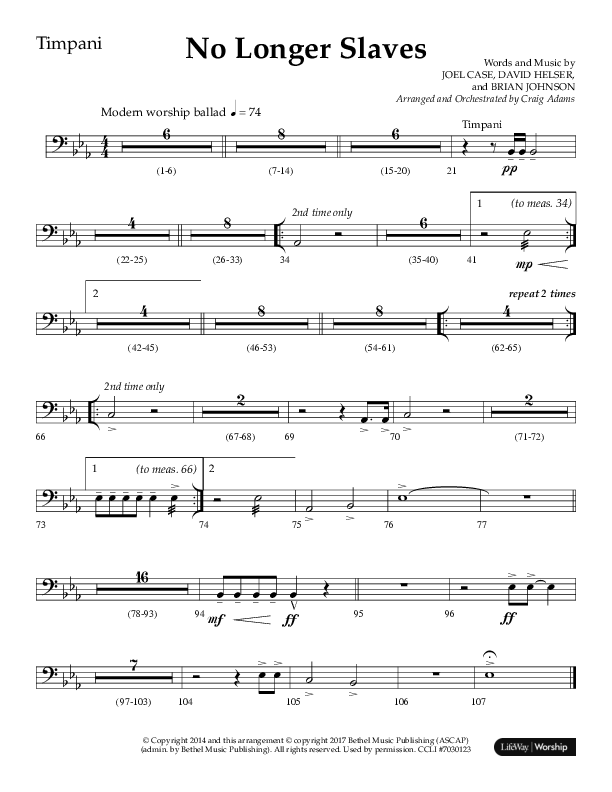 No Longer Slaves (Choral Anthem SATB) Timpani (Lifeway Choral / Arr. Craig Adams)