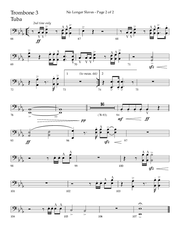 No Longer Slaves (Choral Anthem SATB) Trombone 3/Tuba (Lifeway Choral / Arr. Craig Adams)