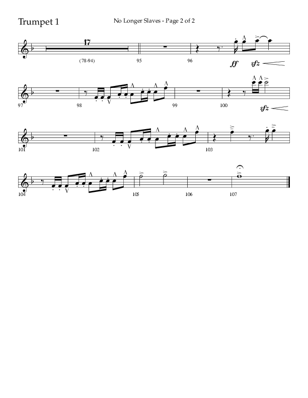 No Longer Slaves (Choral Anthem SATB) Trumpet 1 (Lifeway Choral / Arr. Craig Adams)