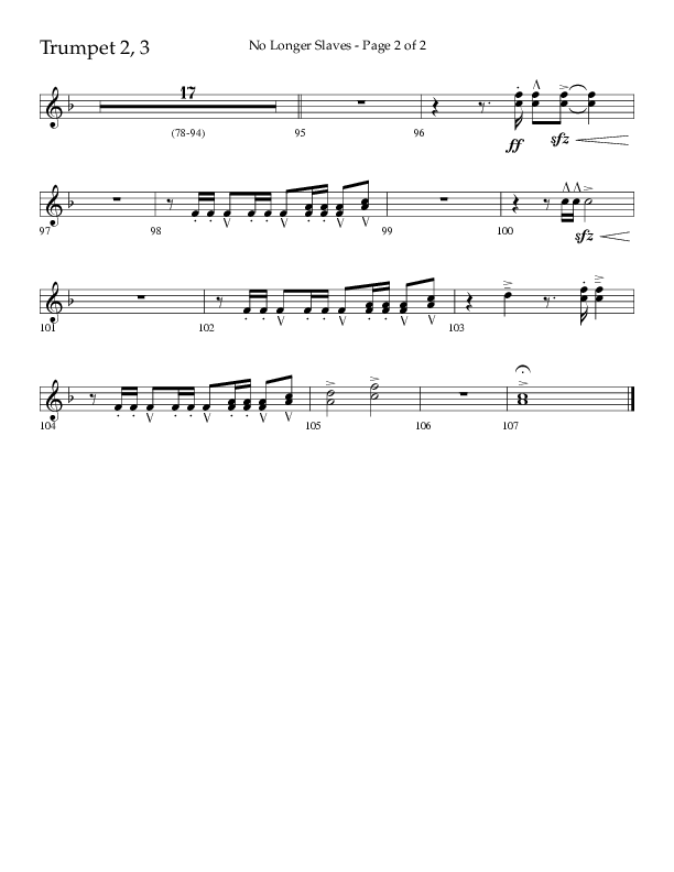 No Longer Slaves (Choral Anthem SATB) Trumpet 2/3 (Lifeway Choral / Arr. Craig Adams)